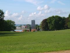 view of Finkenwerder from Jenischpark in Hamburg