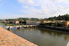 Panoramic view from the terrace of Palazzo della Camera di Commercio in Florence overlooking Ponte alle Grazie