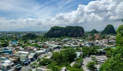 aerial view of Da Nang city with coastline and buildings