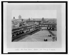 Lima public square with Portales and tower of St. Agustin