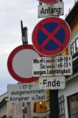 Weindorf Grinzing in Vienna with confusing traffic signs