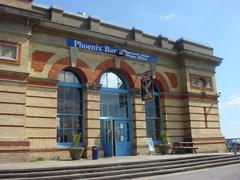 Front view of Alexandra Palace with blue sky