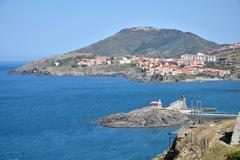 Collioure seaside town with colorful buildings and clear blue water