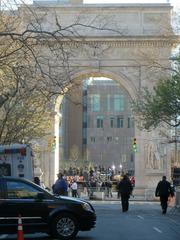 rally through arch on closed-off Fifth Avenue