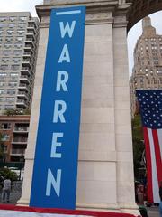 Elizabeth Warren speaking at a rally in Washington Square