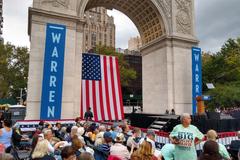 Elizabeth Warren speaking at a rally in Washington Square