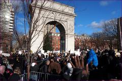 Crowd of protesters holding signs during Millions March in NYC