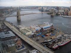 South Street Seaport bustling with activity and buildings in New York City