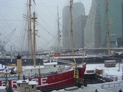 South Street Seaport in New York City with historic buildings and ships