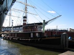 Helen McAllister tugboat docked at South Street Seaport