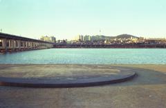 Banpo Bridge illuminated at night with rainbow fountain