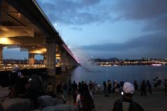 Han River Banpo Bridge at night with colorful lights