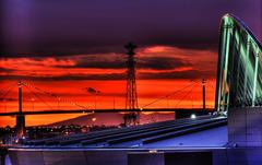 West Gate Bridge in Melbourne at sunset with Telstra Dome in the foreground