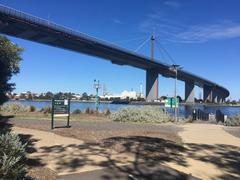 West Gate Bridge over Yarra River viewed from Fishermans Bend