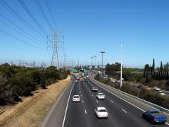 West Gate Bridge viewed from Spotswood and Yarraville footbridge over West Gate Freeway in Melbourne, Australia