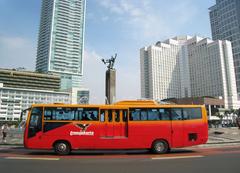 TransJakarta Corridor I bus at Bundaran Hotel Indonesia traffic circle