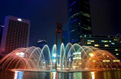 Water fountain at Bundaran Hotel Indonesia, Jakarta at dusk