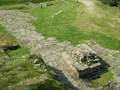 Ancient paved road in the Fiesole archaeological area near a Roman theatre