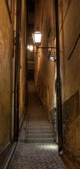 Marten Trotzigs Grand narrow street at night in Stockholm, Sweden