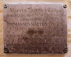 Memorial plaque for Mårten Trotzig in Mårten Trotzigs gränd, Gamla stan