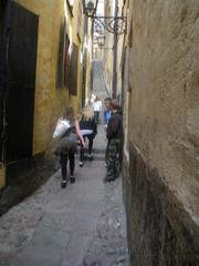 Busy schoolchildren running through Mårten Trotzigs gränd