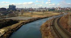 View of Bronx Kill from Robert F. Kennedy Bridge with Willis Avenue Bridge and Oak Point Link visible