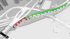 RFK connector ramp to Harlem River Drive with RFK Bridge on the left and Willis Avenue Bridge on the right