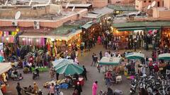 Cityscape of Marrakesh, Morocco captured during sunset