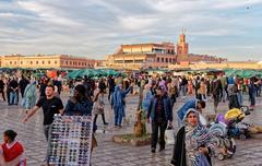 Central market square of Marrakech bustling with people