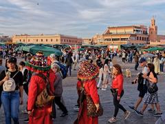 Marrakech central market square bustling with tourists and locals