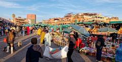 Central market square of Marrakech bustling with activity