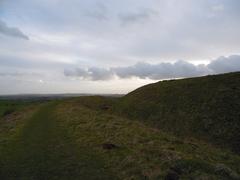 Sinodun Hill Camp, a historic site with grassy mounds and blue sky