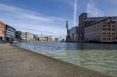 Münster Hafen with Flechtheimspeicher and Wolfgang Borchert Theater