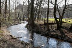 Würm River flowing through Pasinger Stadtpark in Munich