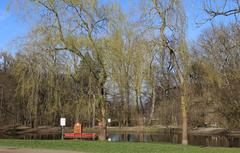 scenic view of Wuerm River running through Pasinger Stadtpark in Munich