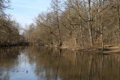 Würm river flowing through Pasinger Stadtpark in Munich