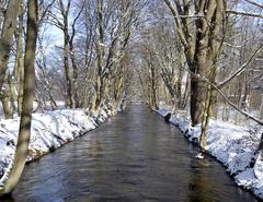 The Würm in Pasinger Stadtpark, Munich, covered in winter snow