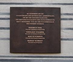 The new commemorative plaque unveiled in Munich Residence, in memory of the police officers killed during Hitler's Beer Hall Putsch.