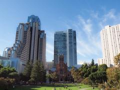 Yerba Buena Gardens in San Francisco with lush greenery and modern buildings in the background