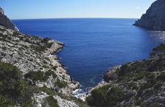 View of Calanques ocean with blue and green waters