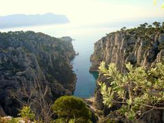 View of Parc National des Calanques showcasing its rugged coastline and clear blue sea