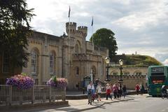 Oxford County Hall and castle mound viewed from the east in July 2016