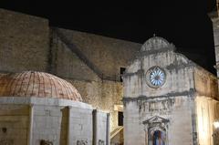 Night view of entrance to the Old City in Dubrovnik, Croatia