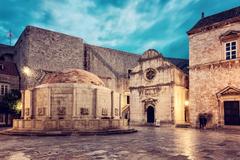 Big Onofrio Fountain at night in the Old City of Dubrovnik