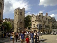 View of Carfax Tower from Cornmarket Street in Oxford, England