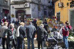 Buyers at a traditional market in Italy