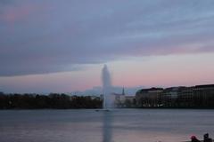 Scenic view of Hamburg cityscape including water reflections