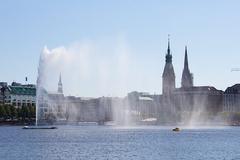 aerial view of Hamburg cityscape with waterways and buildings