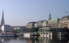 Schiffanlegestelle and Alsterpavillon on Inner Alster in Hamburg