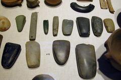 Neolithic artifacts in a museum display